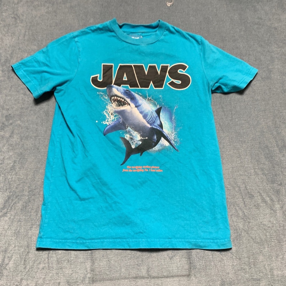 Jaws Shoe Palace T-Shirt Mens Small Teal Blue Graphic Print Casual Summer Wear
